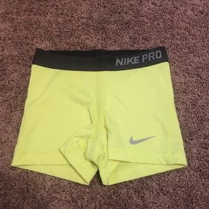 Neon Yellow Nike pro compression shorts 3” Sz: S
